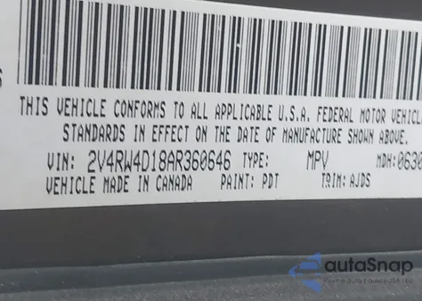 2010 Volkswagen Routan S из США, поврежденный, VIN 2V4RW4D18AR360646